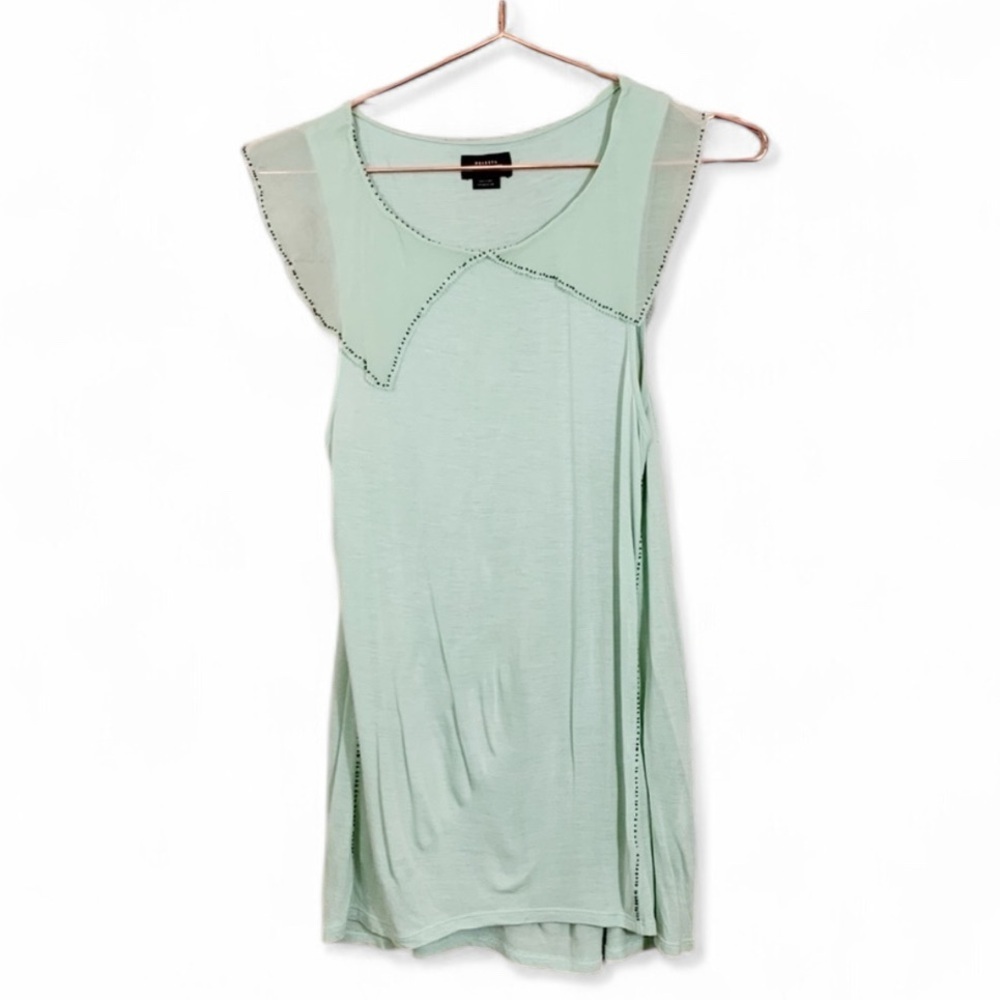 Anthropologie Deletta Sheer Collar Beaded Mint Pale Green Top